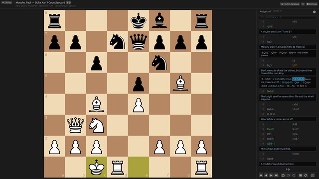 An annotated game with nested variations, comments and move symbols, and the author's arrows on the board.